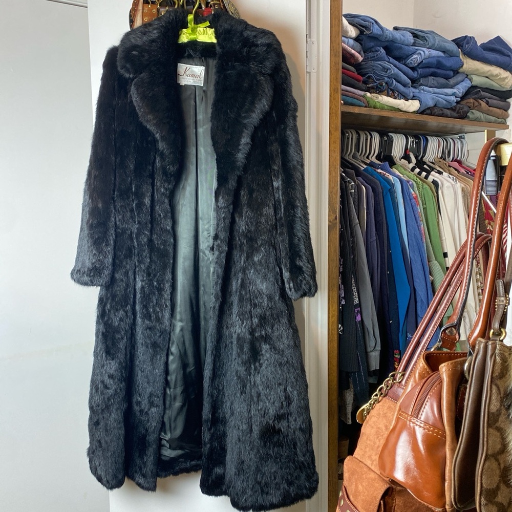vintage black rabbit long fur coat